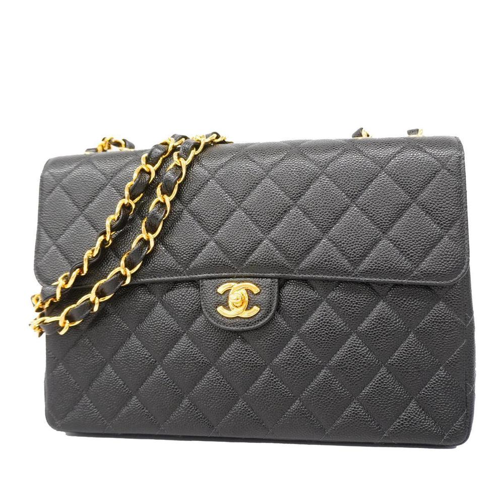 Chanel Big Matelasse W Chain Caviar Skin Shoulder Bag Black